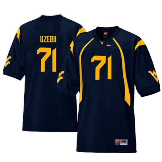 Men's West Virginia Mountaineers NCAA #71 Junior Uzebu Navy Authentic Nike Throwback Stitched College Football Jersey IM15F08GF